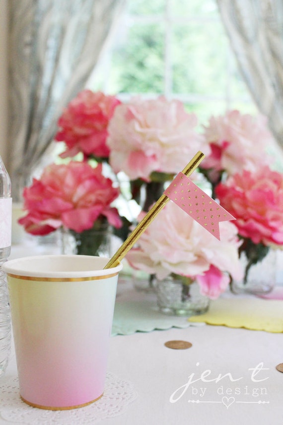 Pink and Gold Straw Flags