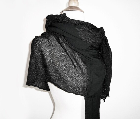 Unisex scarf Large black micro knit scarf with rayon by Rannka