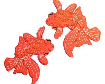 Japanese Koi (Pair) / Two Fish Tattoo / Iron-on Patches / Orange Koi Fish / Tattoo Appliqué / Embroidery / DIY Denim Jacket (KIT005)