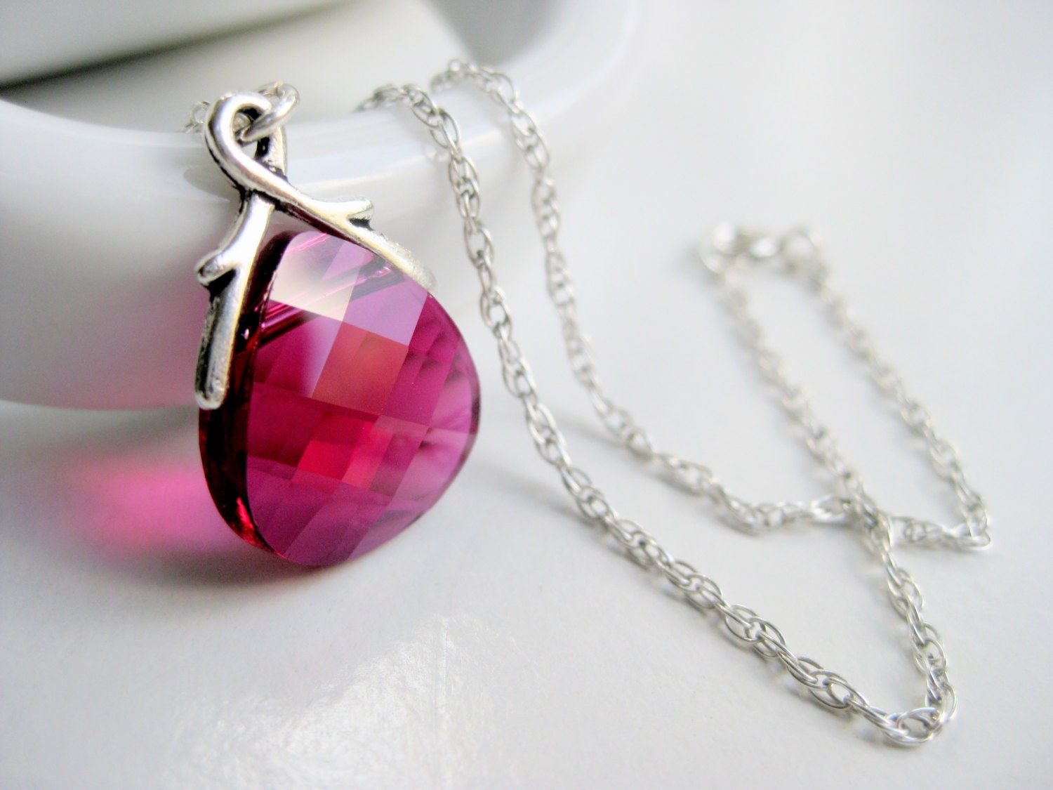 Hot pink necklace Swarovski crystal necklace magenta
