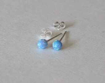 light blue opal earrings, opal stud earrings, Tiny Ball stud earrings, children earrings, teeny tiny studs dot earrings.