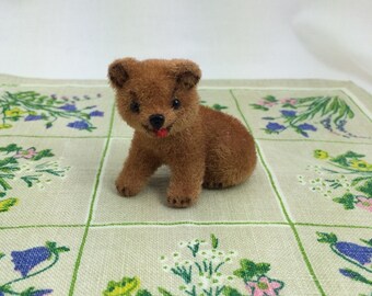 Flocked Bear, Flocked Animals, German Miniatures, Animal Miniatures, Sitting Bear, Tiny Fuzzy Bear, Tiny Toy Bear, Decorative Animals