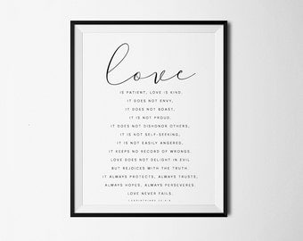 Love is patient, Love is kind, Bible Verse Print, 1 Corinthians 13 : 4-8, Bible Print, Bible Art, Scripture Printable, Christian Print