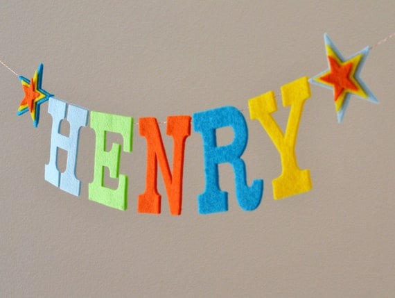 Star Felt Letter Banner/ Blue Teal Orange Green Yellow / Smash Cake Photo Prop / Custom Name Banner / Other Colors / 4" Uppercase Letters Il_570xn
