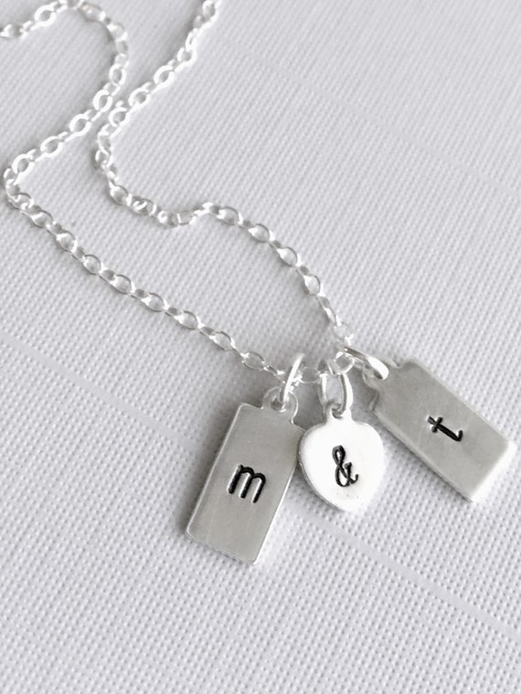 Dog Tag Initial Necklace Small Letter Charms Sterling Silver