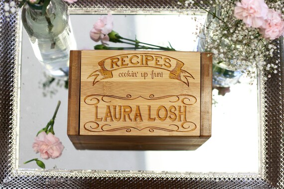 Recipe Box w/ Dividers Custom Engraved Recipe Box