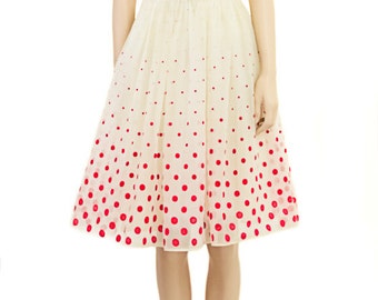 Vintage Dress, Women's Dress, 1950s Dress, Red Polka Dot Dress, Full Skirt Dress, Red And Cream Dress, Strap Dress, Party Dress, Dresses