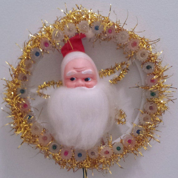 Vintage Santa Claus Christmas Tree Topper Lite Santa Plaque