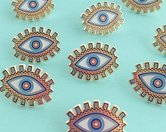 Evil Eye Enamel Pin, Flair – Lapel, Hard Enamel - Blue & Gold