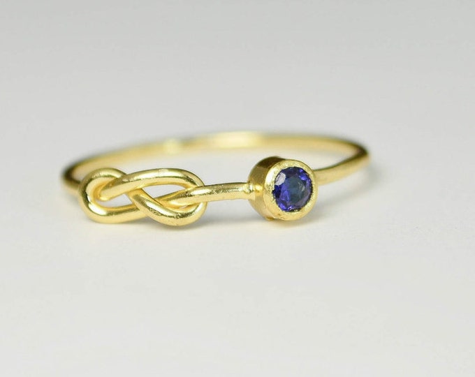 14k Gold Sapphire Infinity Ring, 14k Gold Ring, Stackable Rings, Mothers Ring, September Birthstone Ring, Gold Infinity Ring, Gold Knot Ring