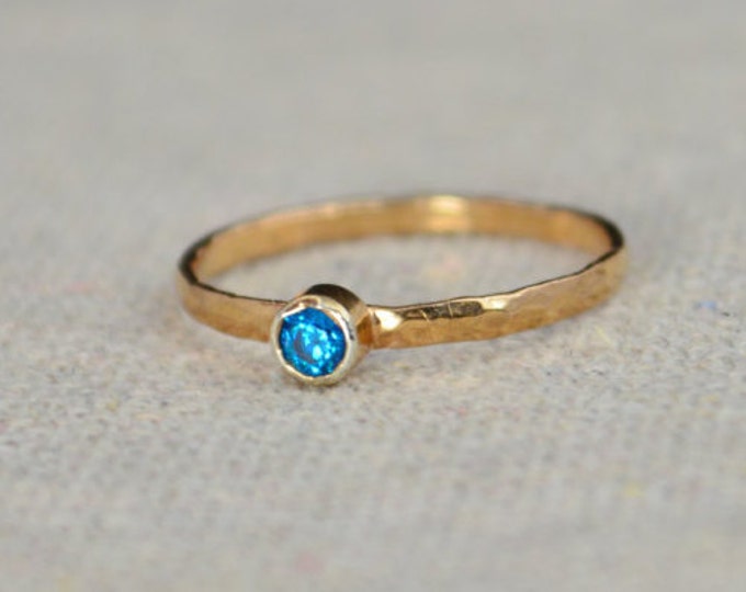Classic Rose Gold Filled Blue Zircon Ring, solitaire, solitaire ring, rose gold filled, December Birthstone, Mothers Ring, gold band, Band