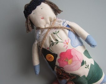 Handmade Doll Textile Doll Fabric Doll Rag Doll Ragdoll Embroidered doll Cloth doll Charleston Doll, Doll, Womens gift, Art doll unique gift