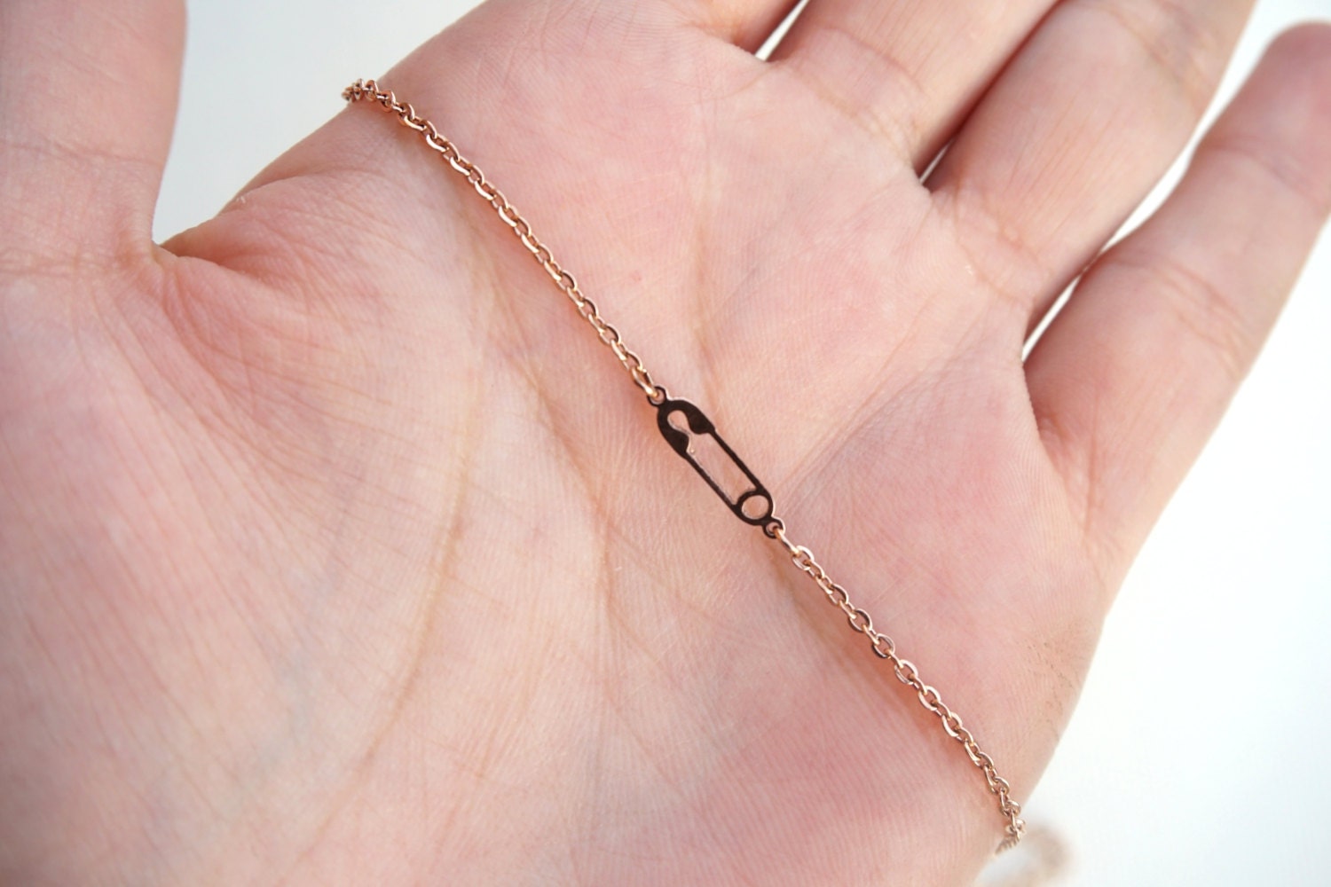 Safety Pin Bracelet Tiny Charm Rose Gold Bracelet by AleliJewels