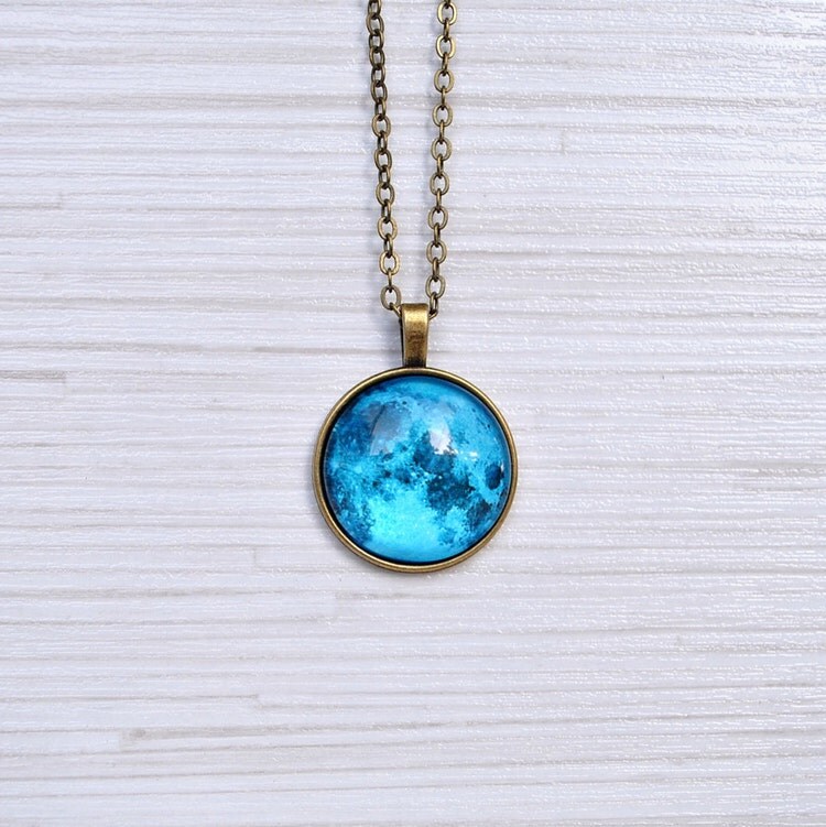 Blue moon pendant Full moon Necklace Valentines day by AyoBijou