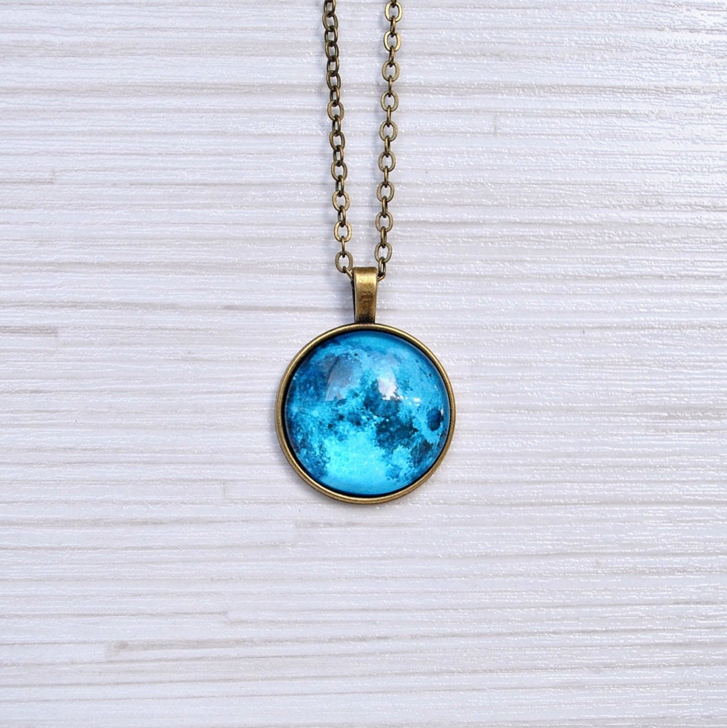 Blue moon pendant Full moon Necklace Valentines day gift