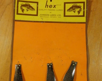 Vintage Hex fishing Lures on store display cardboard