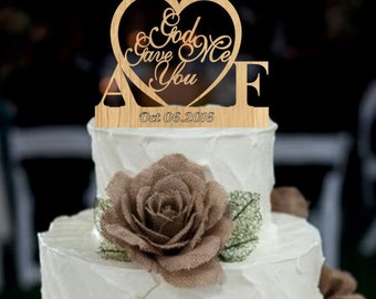 Rustic Wedding Cake Topper, God Gave Me You CakeTopper, unique wedding cake topper, initial cake topper, Monogram Wedding Cake topper