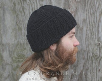 Man beanie, man knit hat, winter hat, black beanie men , man black knit hat// The Classic Cuffed Beanie | Black