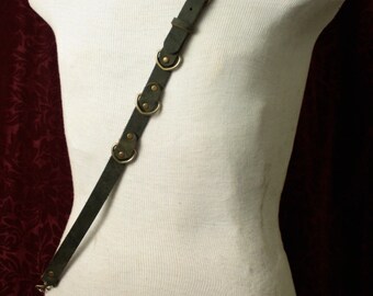 Steampunk Single Shoulder Suspender charcoal gray Leather, Antique Brass Braces, Mens shoulder strap, pirate, diesel punk, fetish, BDSM