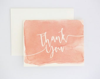Watercolor Thank You Cards - Coral Ombre Modern Design with Unique Watercolor Pattern Wedding Card (Sarah Suite)