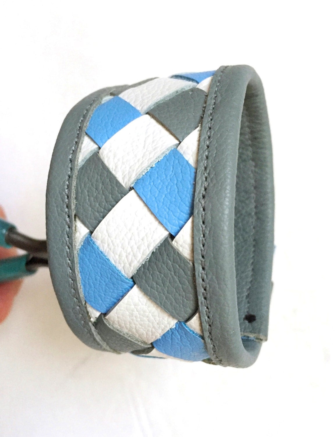Men's braided bracelet cuff wristband gray blue and white