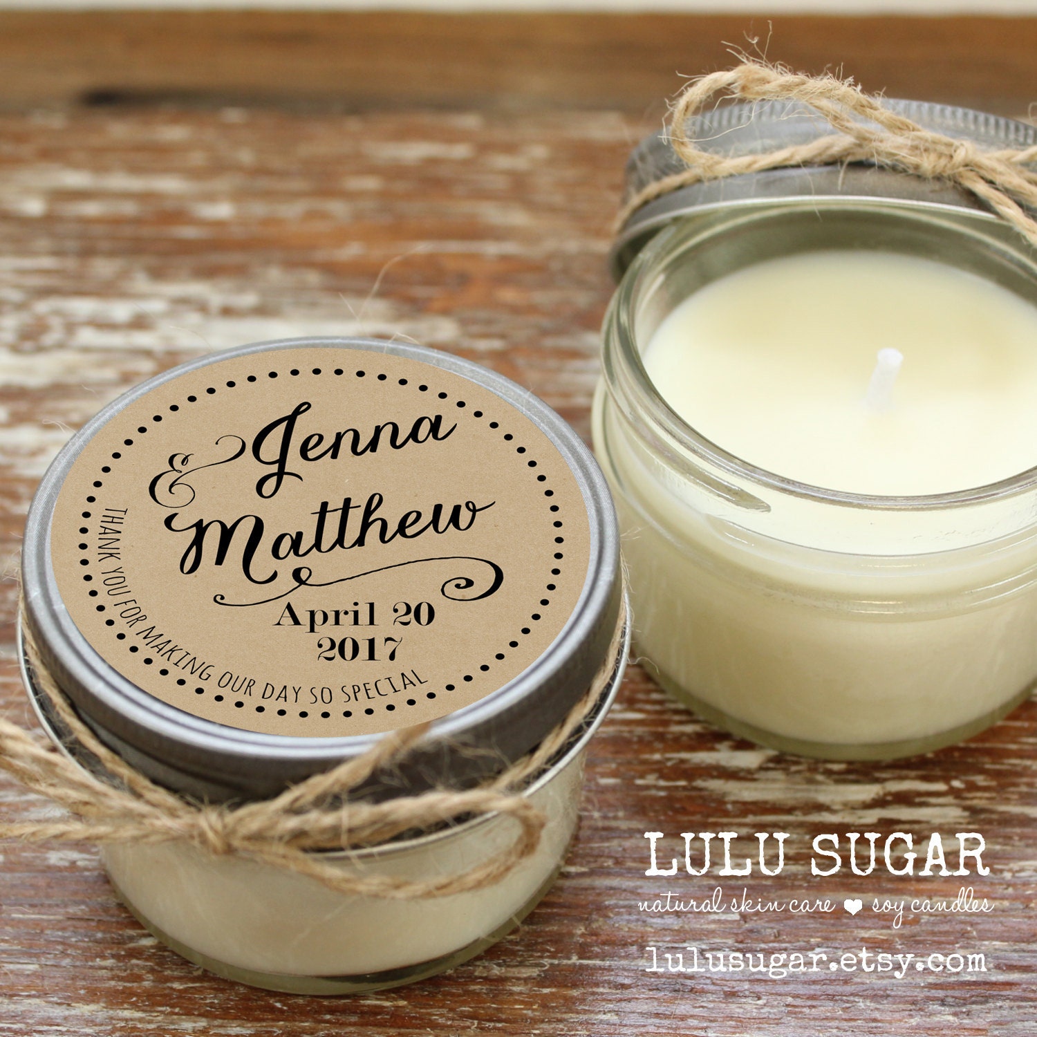 Set of 12 4 oz Soy Candle Wedding Favors  Jenna Label