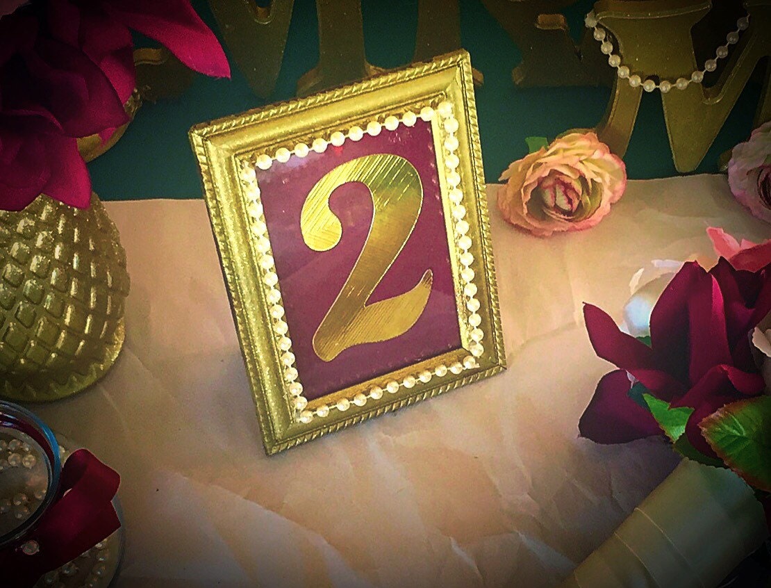 Gold picture frame Pearl Picture Frame table number by ShesDecor