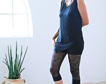 Black lace leggings, Sheer Leggings, Capri Leggings, Goth leggings, Transparent tights, Womens leggings