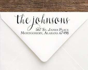 Custom Rubber Stamp - Calligraphy Return Address Stamp - Newlywed Stamp - Handwriting Family Name Stamp - Engagement Gift New House
