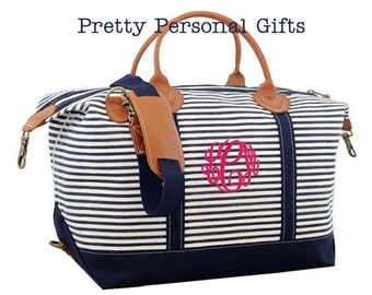 Weekender Bag - Navy Stripe Canvas Tote bag with monogram