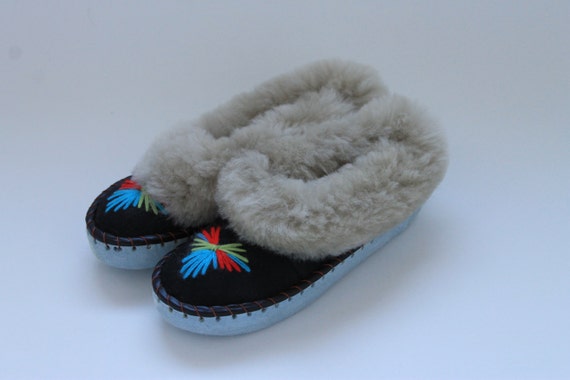 Light grey sheepskin slippers