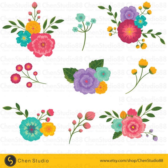 Rustic Flowers Clipart vector Digital Clipart Instant