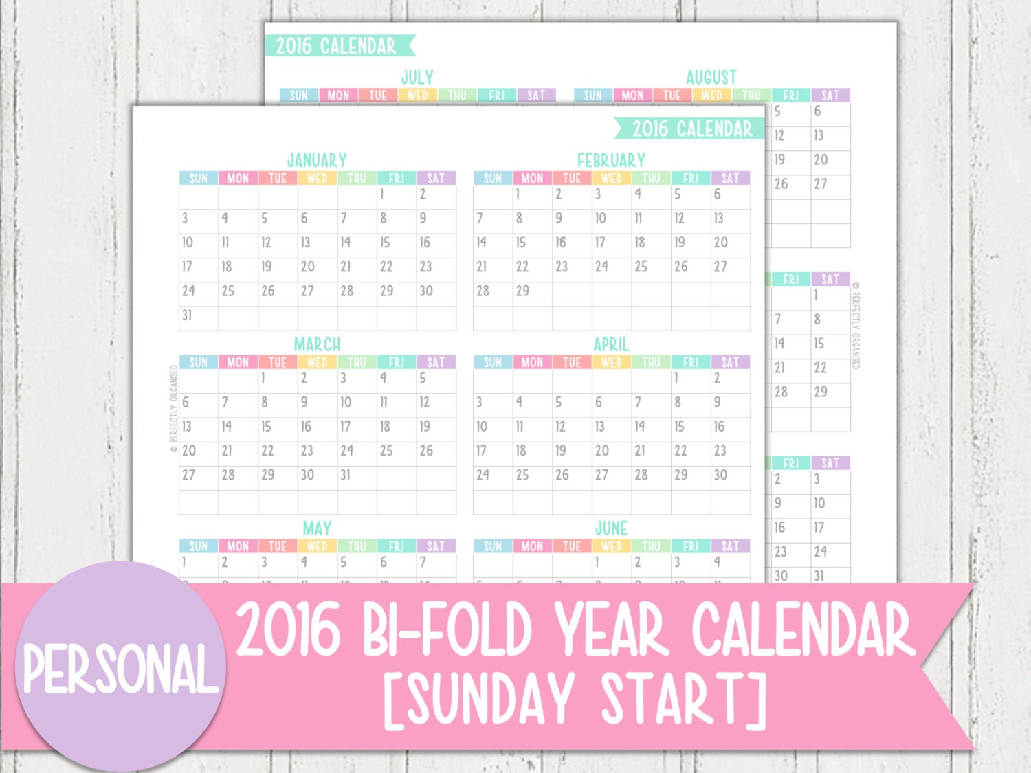 Personal 2016 Bifold Year Calendar Printable By
