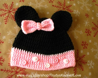 Minnie Dress Costume Handmade Crochet Pearls, Minnie Ear Dog Headpiece Crochet DF218 Myknitt