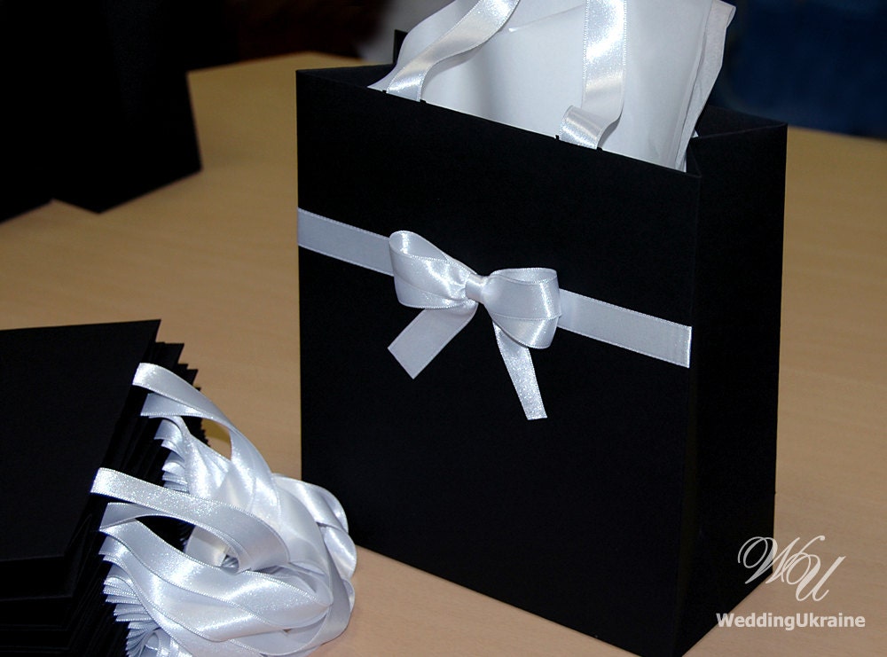 Elegant Black and White gift Bags with satin ribbon and bow