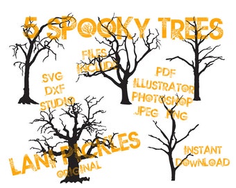 Spooky Halloween Trees Silhouette Cut File, Clip Art, Vector Graphics, DIY Window and Wall Art or Decals