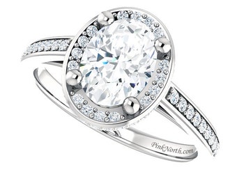 1.95ctw Oval White Sapphire & Diamond Halo Engagement Ring