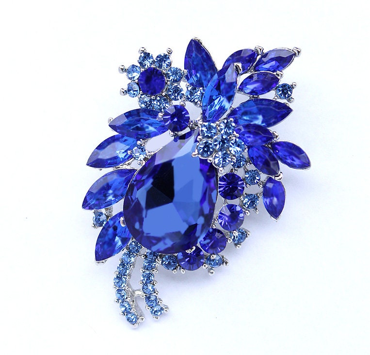 Blue Rhinestone Brooch Royal Blue Bouquet Brooches Bridal