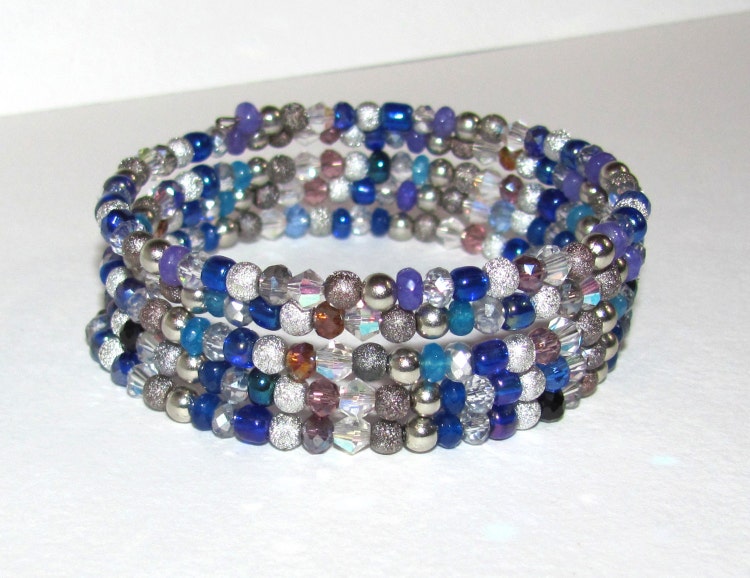 Blue Purple Multicolor Bead Bracelet Memory by ThingsFromShela