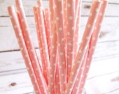 BABY PINK WHITE Mini Dot/Spot 25 Baby Pink Paper Straws With White Mini Polka Dots, Wedding, Party, Birthday Paper Straws
