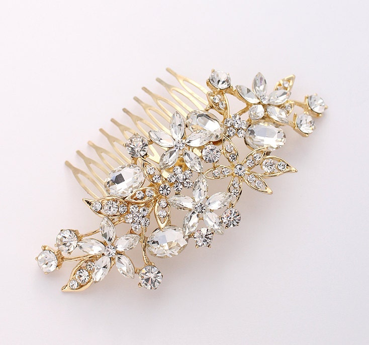 Gold Hair Comb Crystal Bridal Hair Piece Wedding Jewelry