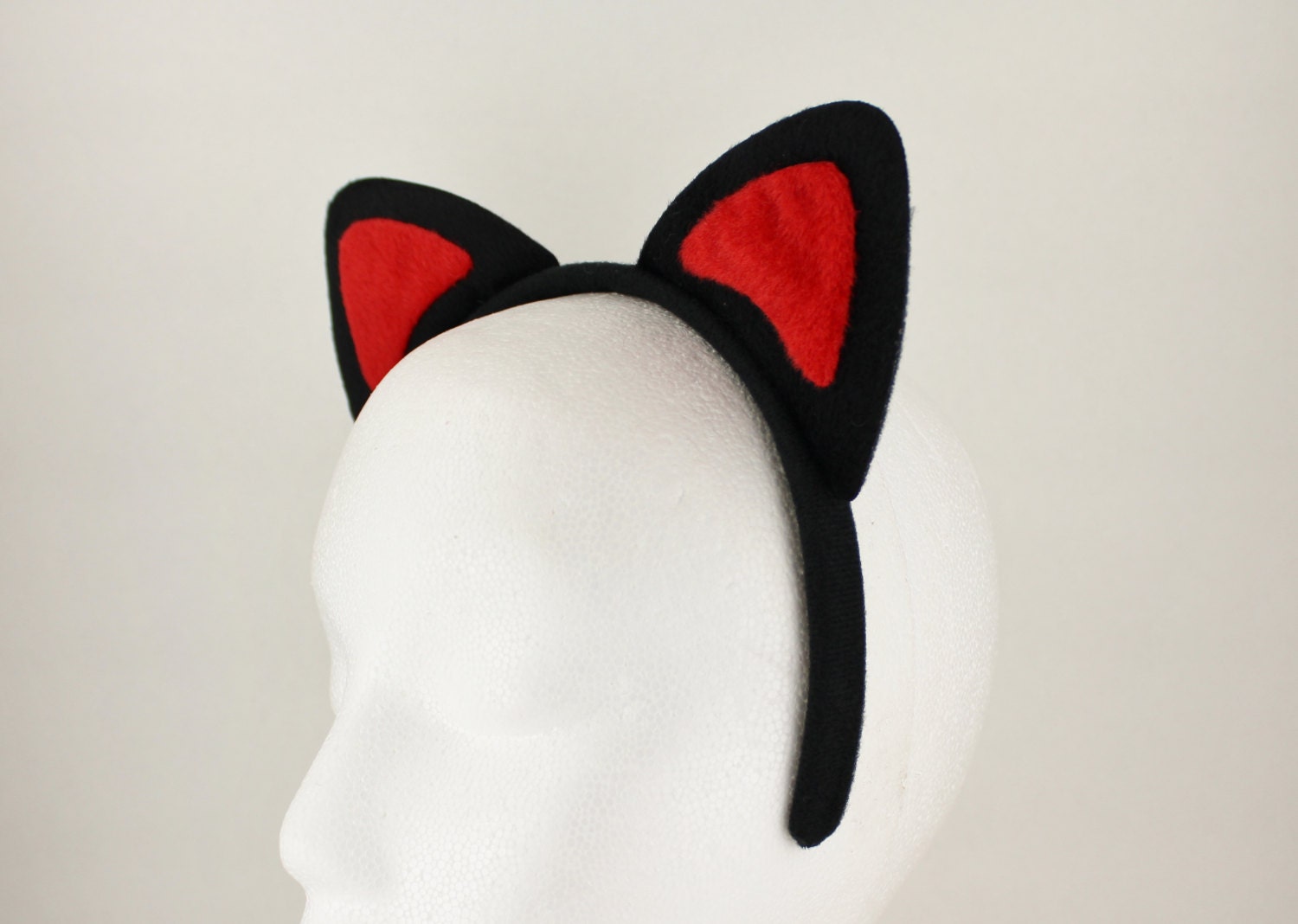 Black Red cat kitten ears headband faux fur furry head band