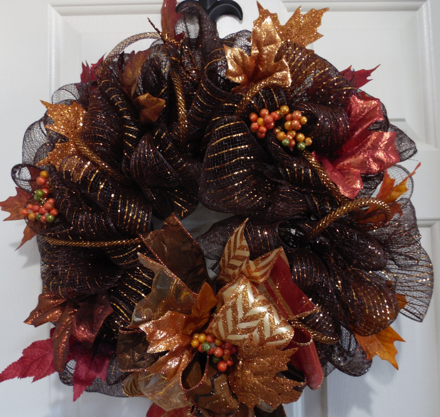 Fall Leaves Wreath Bronze Fall Wreath Fall Deco Mesh Wreath