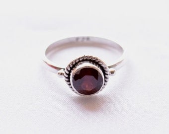 Garnet Stone Sterling Silver Ring, Stacking Ring, Birthstone Ring, 925 Silver Ring, Natural Gemstone Rings - SKU 033