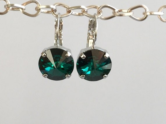 Emerald Crystal Drop Earrings, Swarovski Emerald Earrings, Emerald Crystal Earrings, Swarovski Green Crystal Earrings