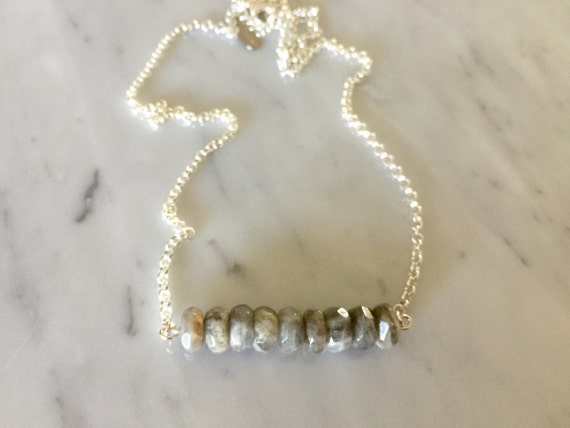 Labradorite Gemstone Bar Necklace