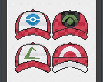 Ash Ketchum Hats - Pokemon - Instant Download PDF - Cross Stitch Pattern - Anime