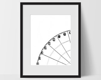 Wall Print Art, Ferris Wheel Art, Wall Decor, Digital Art Print, Ferris Wheel Prints, 8x10, Carnival, State Fair, Black and White
