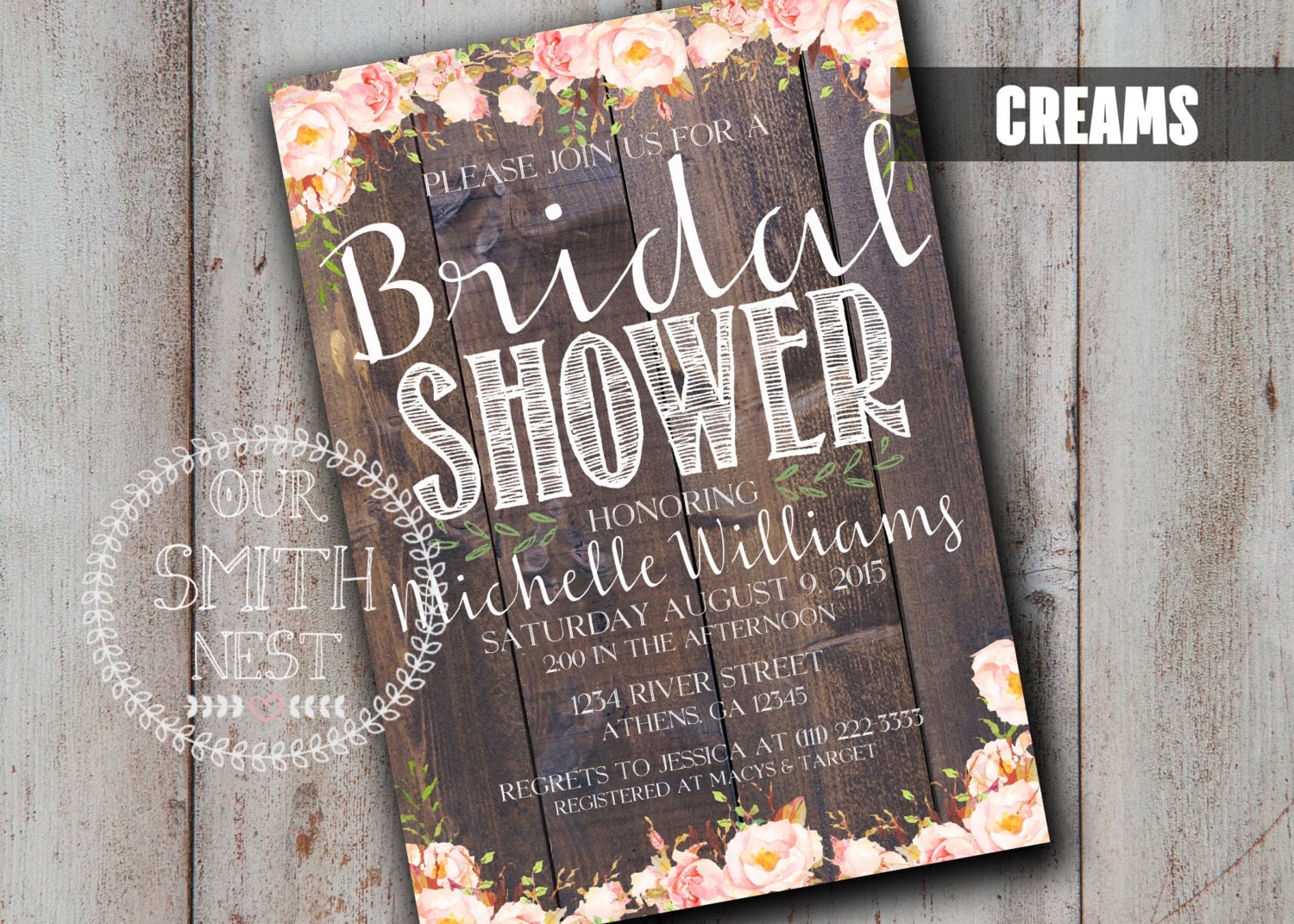 Rustic Bridal Shower Invitation Printable Wood By Oursmithnest