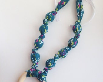 Midnight River Fabric Nursing Necklace, Teething Necklace, Breastfeeding Necklace, Mommy Necklace, Fabric Teether, Chomping Necklace
